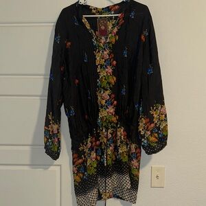 Johnny Was Black Dress with Vibrant Floral Design